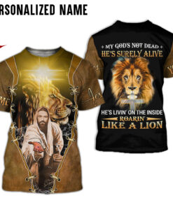 Custom Name My God's Not Dead, Jesus And Lion 3D All Over Printed Clothes UKKH090501