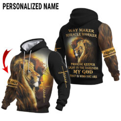 Custom Name Lion Cross Light Way Maker Miracle Worker Jesus 3D All Over Printed Clothes UKKH040502