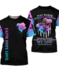 Rose Cross Light Way Maker Miracle Worker Jesus Gift 3D All Over Printed Clothes UKMM240501