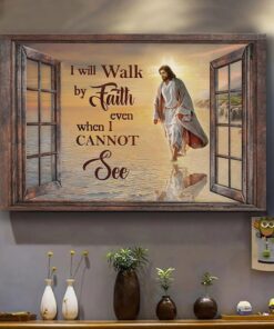 Beautiful Beach Walking With Jesus, Have Faith in Jesus Canvas UKHY290401