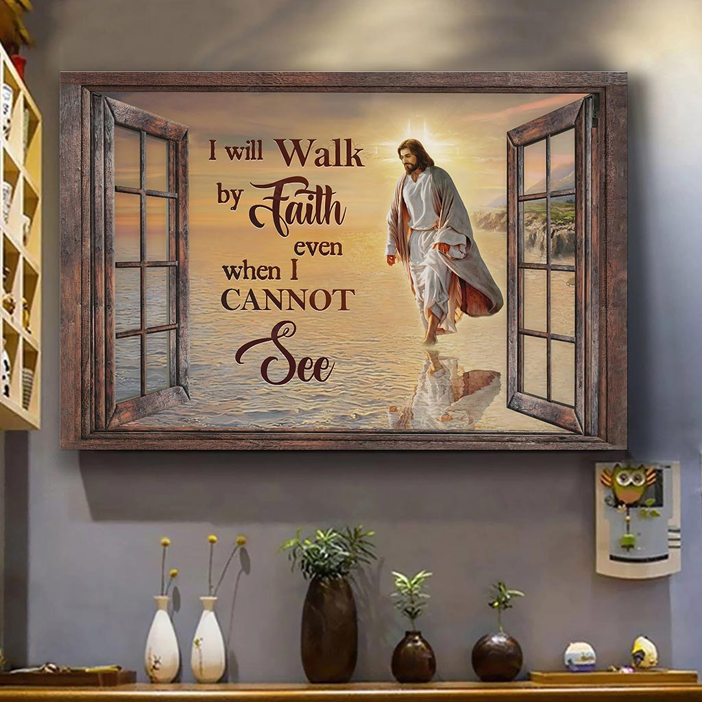 Beautiful Beach Walking With Jesus I Will Walk By Faith Canvas UKHY290401