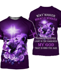 Lion Cross Light, Purple Rose Way Maker Miracle Worker Jesus 3D All Over Printed Clothes QFDT130501