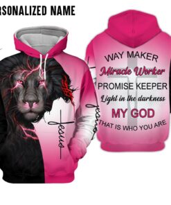 Personalized Name Lion Cross Light Way Maker Miracle Worker Jesus 3D All Over Printed Clothes UKHM260402