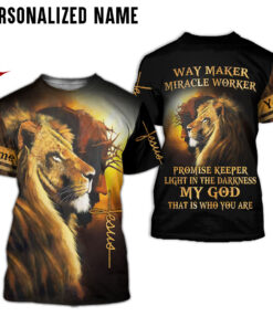 Custom Name Lion Cross Light Way Maker Miracle Worker Jesus 3D All Over Printed Clothes UKKH040502