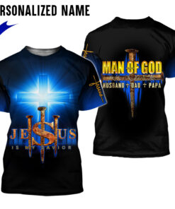 Personalized Name Man of God Husband Dad Papa Jesus is my savior 3D All Over Printed Clothes QFMM040503
