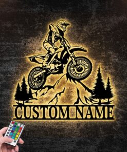 Custom Motocross Dirt Bike Metal Wall Art LED Light QFHY091201