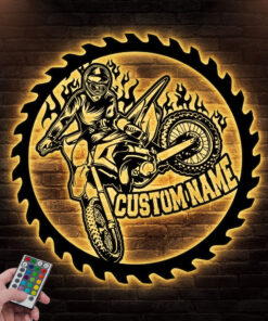 Custom Motocross Dirt Bike Metal Wall Art LED Light QFTO081201