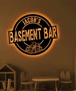 Custom Name Bar Metal Wall Art LED Lights QFUU201202