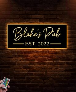 Custom Name Bar Metal Wall Art LED Lights QFUU201204