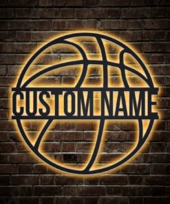 Custom Name Basketball Metal Wall Art LED Lights QFTO151206
