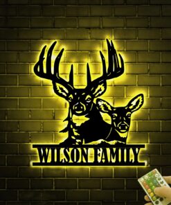 Custom Name Deer Hunting Metal Wall Art LED Lights QFAA151208