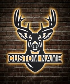 Custom Name Deer Hunting Metal Wall Art LED Lights QFTO151205