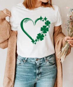 Shamrock Sparkly Heart St. Patricks Day Shirt UKYY230201