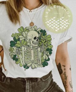 Retro Lucky Skeleton Shirt ST Patricks Day Shirt QFAA230202