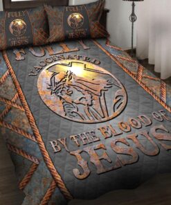 Fully Vaccinated By The Blood Of Jesus Quilt Bedding Set With Pillow Jesus Gift QFHA070302