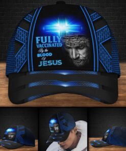 Jesus Blue Fully Vaccinated By The Blood Of Jesus Cap, Cap Gifts QFTD140302