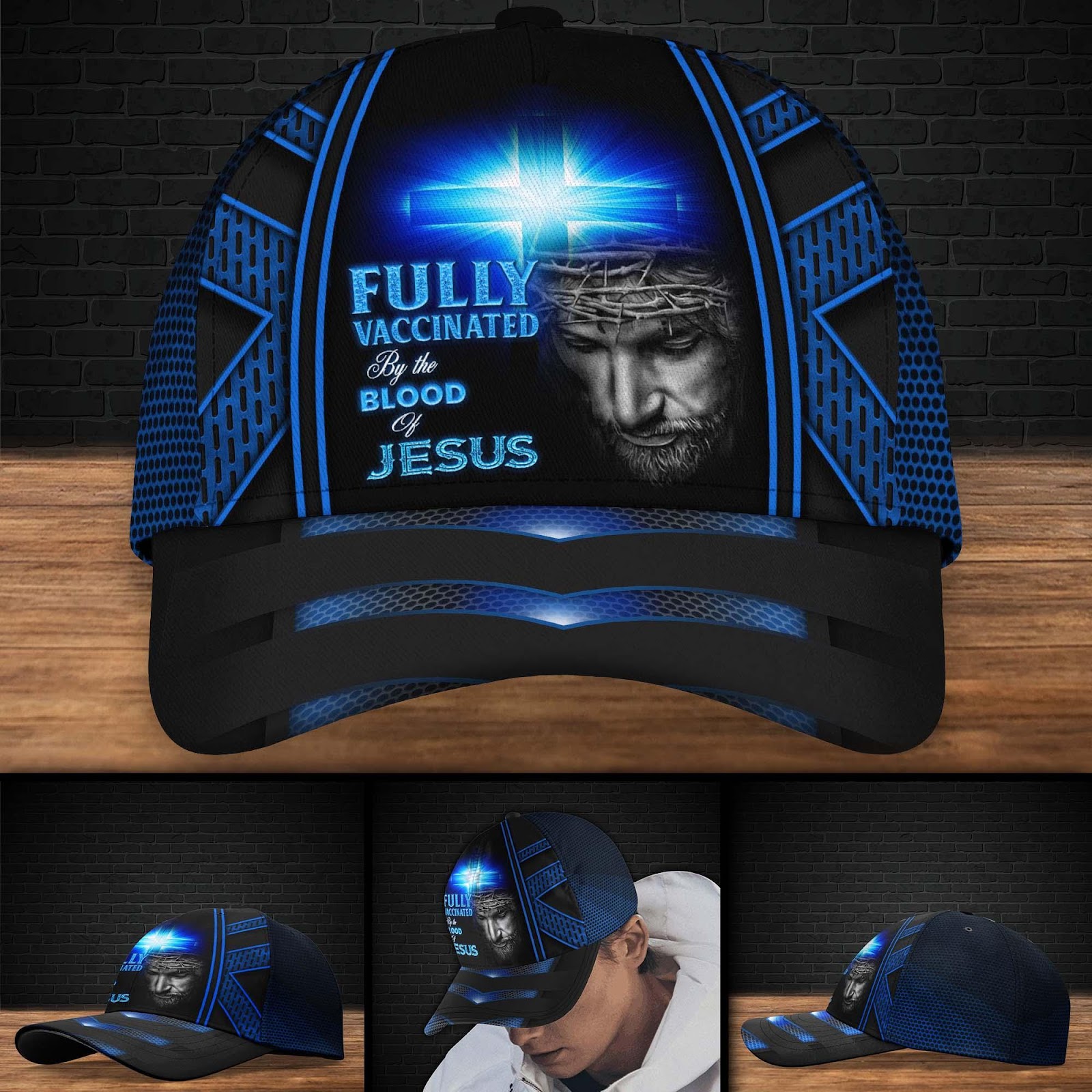 Jesus Blue Fully Vaccinated By The Blood Of Jesus Cap, Cap Gifts QFTD140302