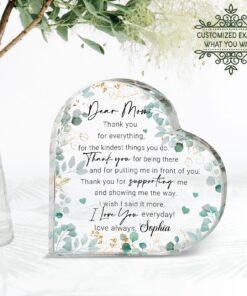 Personalized text and flowers mom gift heart shape acrylic plaque, custom mother's day gifts from daughter, gift for mom, birthday gifts UKTO060302