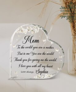 Personalized text and flowers mom gift heart shape acrylic plaque, custom mother's day gifts from daughter, gift for mom, birthday gifts UKTO060303