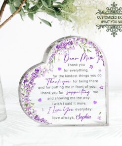 Personalized text and flowers mom gift heart shape acrylic plaque, custom mother's day gifts from daughter, gift for mom, birthday gifts UKTO160302