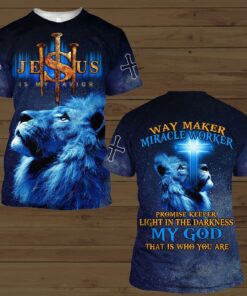 Way Maker Miracle Worker Jesus Blue Lion 3D All Over Printed Clothes QFTO3040402