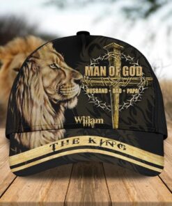 Personalized Lion Man Of God Cap, Husband Dad Papa Jesus Hat for Him, Father's Day Cap QFYY3050502