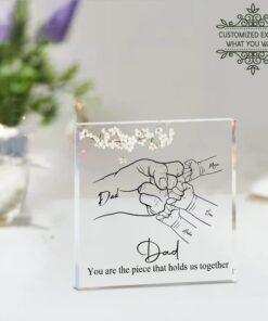 Personalized name dad and kid fist bump acrylic block, custom father's day gifts from daughter, son, gift for dad, dad birthday gifts UKYY3050501