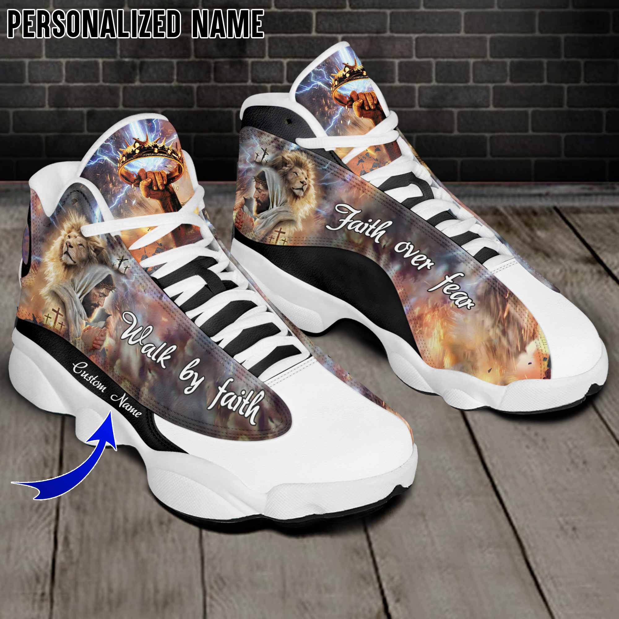 Personalized Name Jesus And Lion Shoes, Jesus Gift, Custom Shoes Gift QFYY3120601