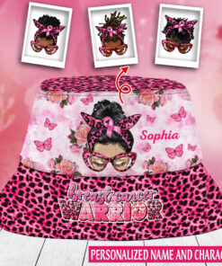 Customized Name Breast Cancer Awareness Bucket Hat, Butterfly Ribbon Bucket Hat QFUU3300802