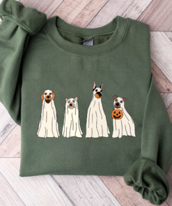 Dog Halloween Shirt, Ghost Halloween Sweatshirt Pumpkin T Shirt, Ghost Dog TShirt, Fall T-shirts for Women QFTZ3110801