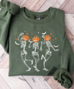 Dancing Skeleton Halloween Shirt, Pumpkin Halloween Sweatshirt, Pumpkin Shirt, Fall Sweatshirt Spooky Season TShirt, Fall Shirts for Women QFTZ3110802