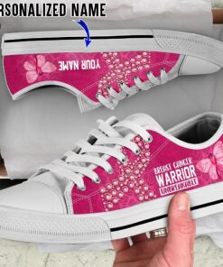 Personalized Name Breast Cancer Warrior Unbreakable Low Top Shoes Pink Butterfly Ribbon Shoes Gift For Woman QFHA3300801