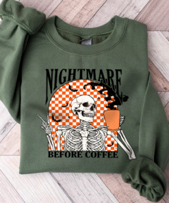Funny Halloween Sweatshirt, Skeleton Halloween Shirt Coffee Fall Shirt, Fall Sweatshirt for Women skeleton sweatshirt UKTZ3110806