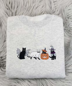 Ghost Cats Halloween Embroidery Sweatshirt, Halloween Ghost Cats Embroidered Unisex Sweatshirt QFHA3110802