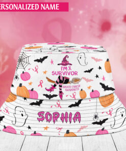 Customized Name Halloween Boo Breast Cancer Awareness Pumpkin Bucket Hat QFUU3310802
