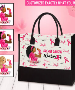 Personalized Name Breast Cancer Awareness Getaway Bag, Breast Cancer Canvas Tote Bag With Zipper UKUU3310801