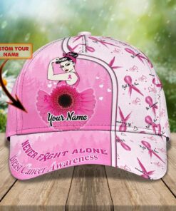 Custom Name Never Fight Alone Breast Cancer Awareness Survivor Cap Hat For Woman QFTD3250801