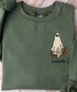 Custom Name Cute Ghost Embroidered Sweatershirt, Halloween Ghost Embroidered Unisex Sweatshirt QFTD3090801