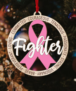 Breast Cancer Wooden Ornament, Pink Ribbon Ornament QFHA3290902
