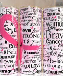 Breast Cancer Warrior 20oz Skinny Tumbler, Breast Cancer Awareness Pink Tumbler QFTO3070902