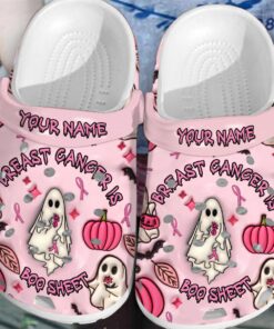 Custom Name Ghost Halloween Breast Cancer Awareness Clogs UKYY3140905