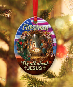 Nativity Wreath Flag Christmas It's All About Jesus Ceramic Ornament QFUU3271002