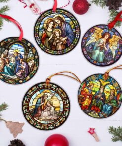 Nativity Christmas Ornament Faux Stained Glass Ornament, Xmas Ornament Decor, Window Decor, Faith Christmas Ornament, Christian Gifts QFYY3280901