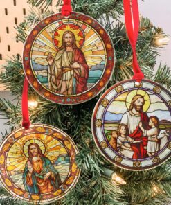 Jesus Art Christmas Ornament, Jesus Faux Stained Glass Ornament, Christian Ornament, Xmas Window Decor, Faith Christmas Ornament UKTZ3101005