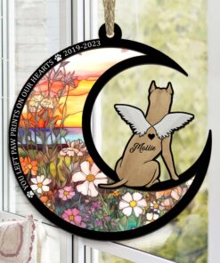 Personalized Pet Memorial Suncatcher, Pet Memorial Stained Glass Ornament, You left paw prints on our hearts, Loss of Pet Sympathy Gift UKDM3121001
