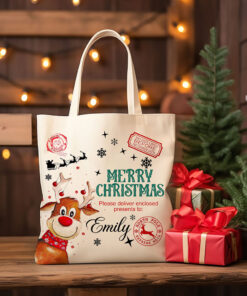 Personalized Christmas Tote Bag for Christmas, Custom Reindeer Bags, Custom Christmas Gift Bag For Kids, Holiday Gift Bag QFTO3281001