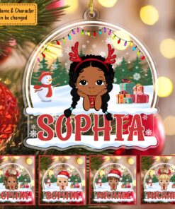 Personalized Kid Teen Baby Chibi Style Shaped Acrylic Ornament, Custom Christmas Gifts, Baby First Christmas Ornament, Black Kids Ornament, African American Kids Portrait Ornament QFTO3161001