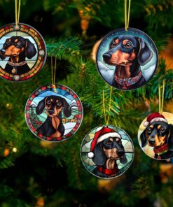 Set Of 5 Dachshund Art Christmas Acrylic Ornaments, Xmas Ornament Window Decor, Christmas Ornament UKDM3091101