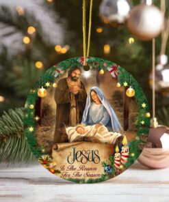 Nativity Wreath Christmas Jesus Is The Reason For The Season Ceramic Ornament UKLT3061102