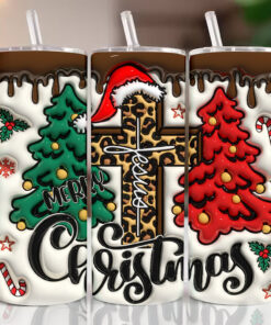 3D Jesus Merry Christmas Inflated Tumbler Christmas Cross Tumbler Jesus Religious Skinny Tumbler UKTO3171104